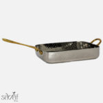 ظرف سرو مستطیل دسته برنجی لبه دار 17 سانت استیل چکشی هندی (یک عددی) - Image 2