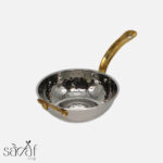 ظرف سرو کاسه ای دسته برنجی 14 سانت استیل چکشی هندی (یک عددی)