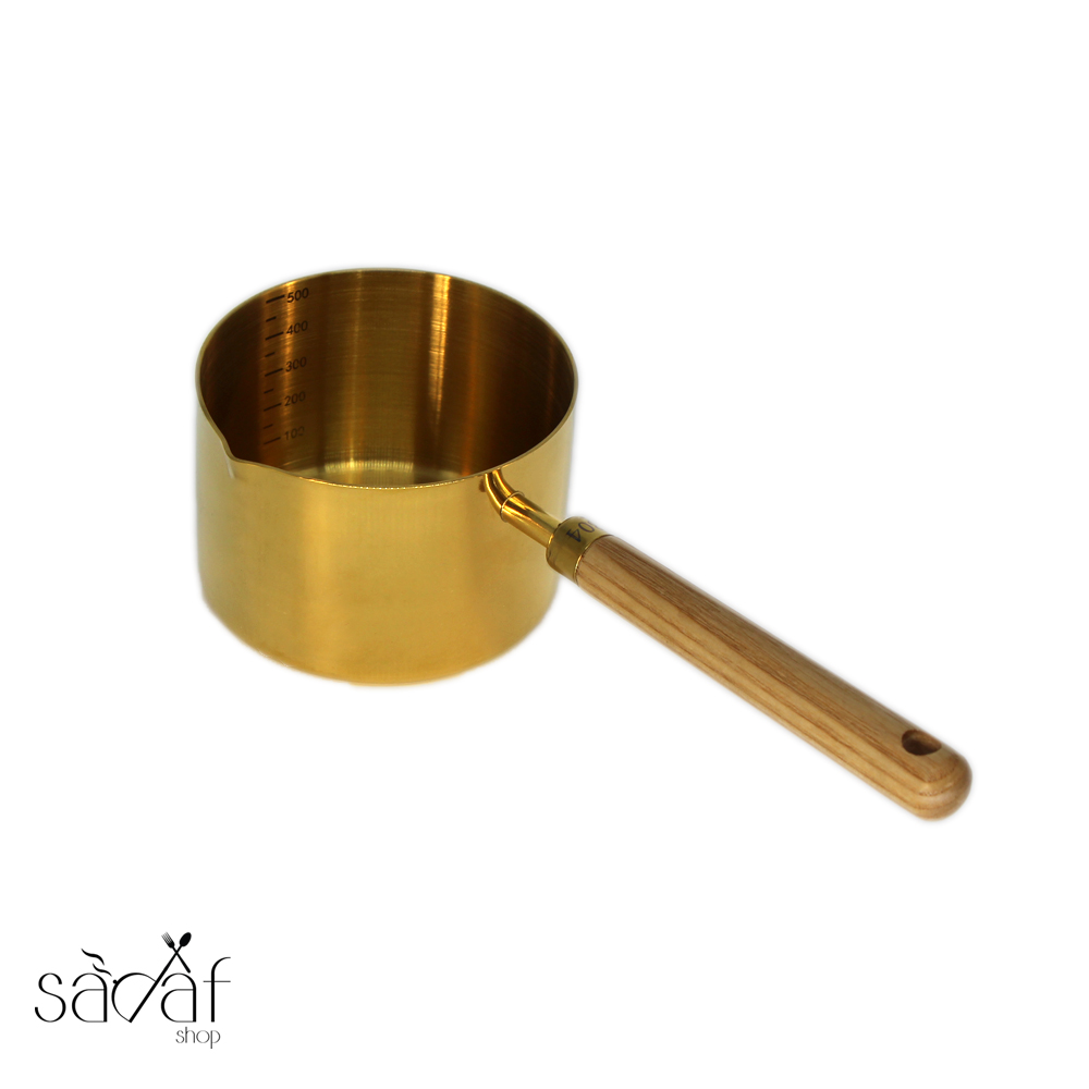 Untitled-1 ظرف سرو شیر استیل طلایی 500 سی سی دسته چوبی (یک عددی) - تصویر 1