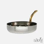 ظرف سرو گرد تخت دسته برنجی 18 سانت استیل چکشی هندی (یک عددی) - تصویر 4