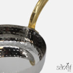 ظرف سرو گرد تخت دسته برنجی 15 سانت استیل چکشی هندی (یک عددی) - تصویر 3