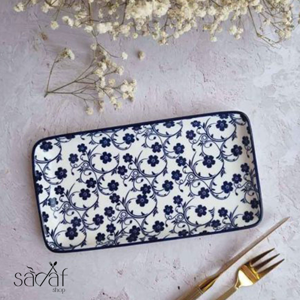 ظظظظظظظظ رولت مستطیل بزرگ سرامیک 23/12 سانت طرح گل آبی دنی هوم (یک عددی) - تصویر 1