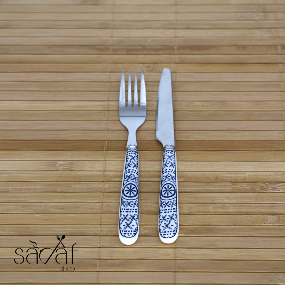 کارد و چنگال ایکس کارد و چنگال میوه خوری دسته سرامیک طرح ایکس دنی هوم (جفتی) - تصویر 1