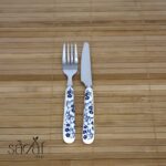 کارد و چنگال میوه خوری دسته سرامیک طرح گل آبی دنی هوم (جفتی)