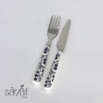 کارد و چنگال میوه خوری دسته سرامیک طرح گل آبی دنی هوم (جفتی) - تصویر 2