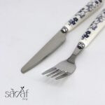 کارد و چنگال میوه خوری دسته سرامیک طرح گل آبی دنی هوم (جفتی) - تصویر 3