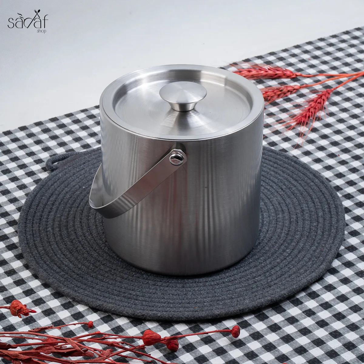 111_11_11zon سطل یخ درب دار استیل بزرگ (یک عددی) - تصویر 1