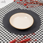 پلیت سرو گود 21 سانت سرامیک کرم دور قهوه ای (یک عددی)