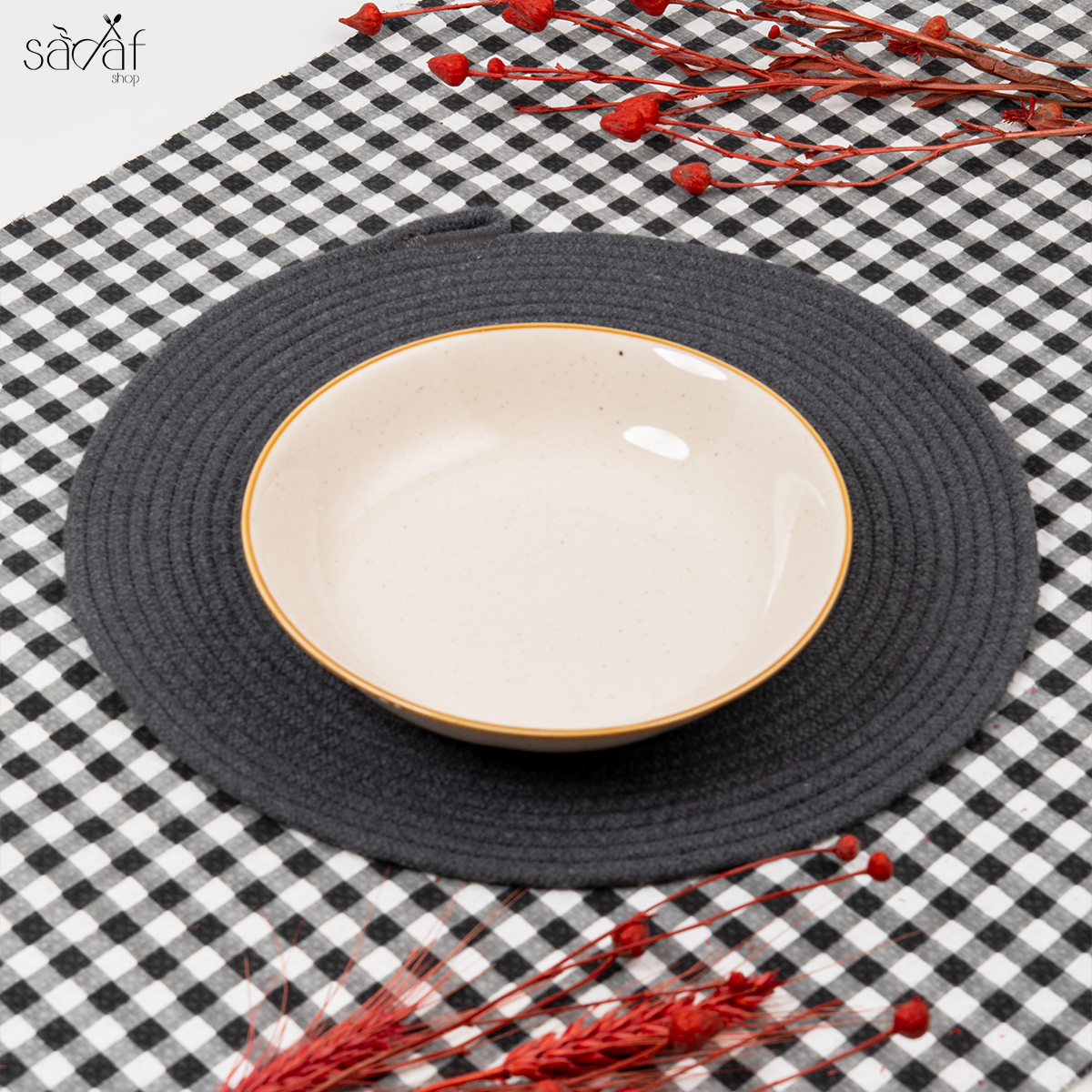 34 پلیت سرو گود 21 سانت سرامیک کرم دور قهوه ای (یک عددی) - تصویر 1