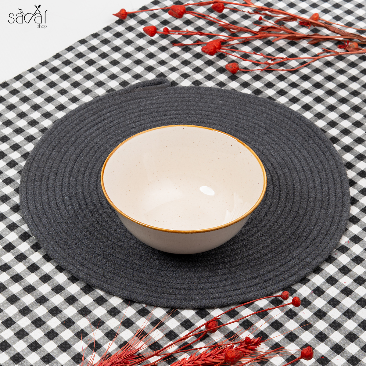 35 پیاله سرو گود 16 سانت سرامیک کرم دور قهوه ای (یک عددی) - تصویر 1