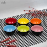 پیاله سرو سرامیک مشکی داخل رنگارنگ (دست 6 عددی)