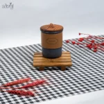 بانکه فلزی دور چرمی طوسی درب چوبی (یک عددی)