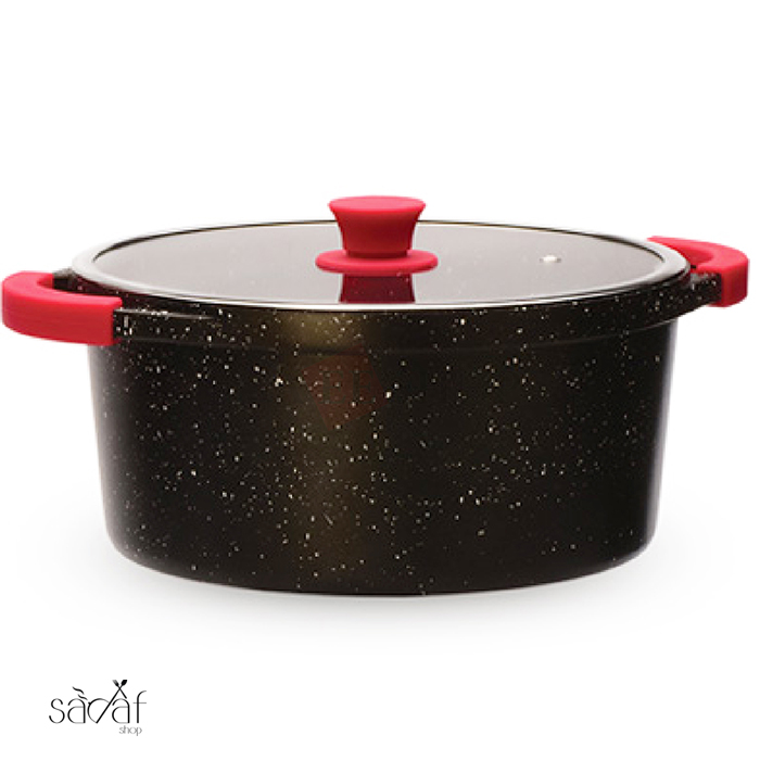 ق28-قرمز قابلمه دو دسته درب دار28 سانت مونارک زرساب (یک عددی) - تصویر 1