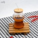 لیوان اسموتی پیرکس شیاردار درب بامبو (یک عددی)