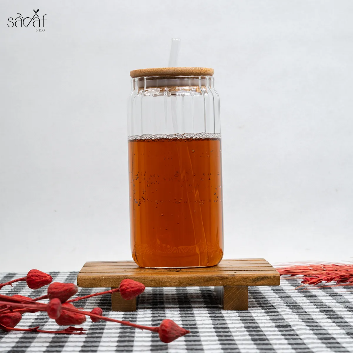 188_38_11zon لیوان اسموتی پیرکس شیاردار درب بامبو (یک عددی) - تصویر 1