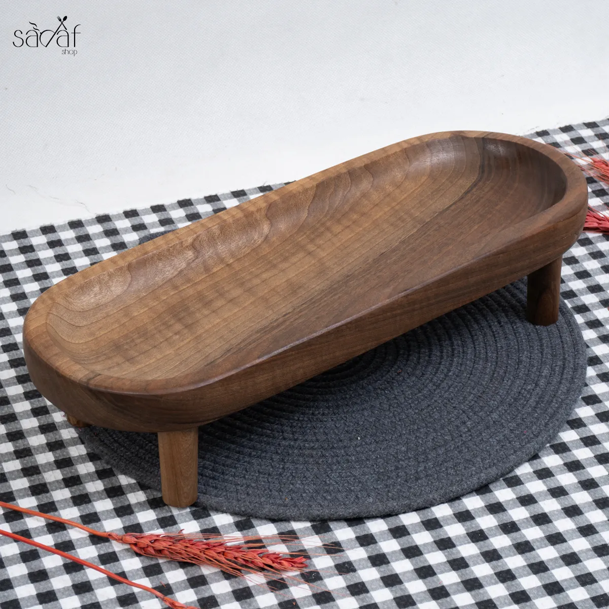 107_47_11zon رایزر چوب گردو بیضی پایه دار بزرگ صدف(یک عددی) - تصویر 1