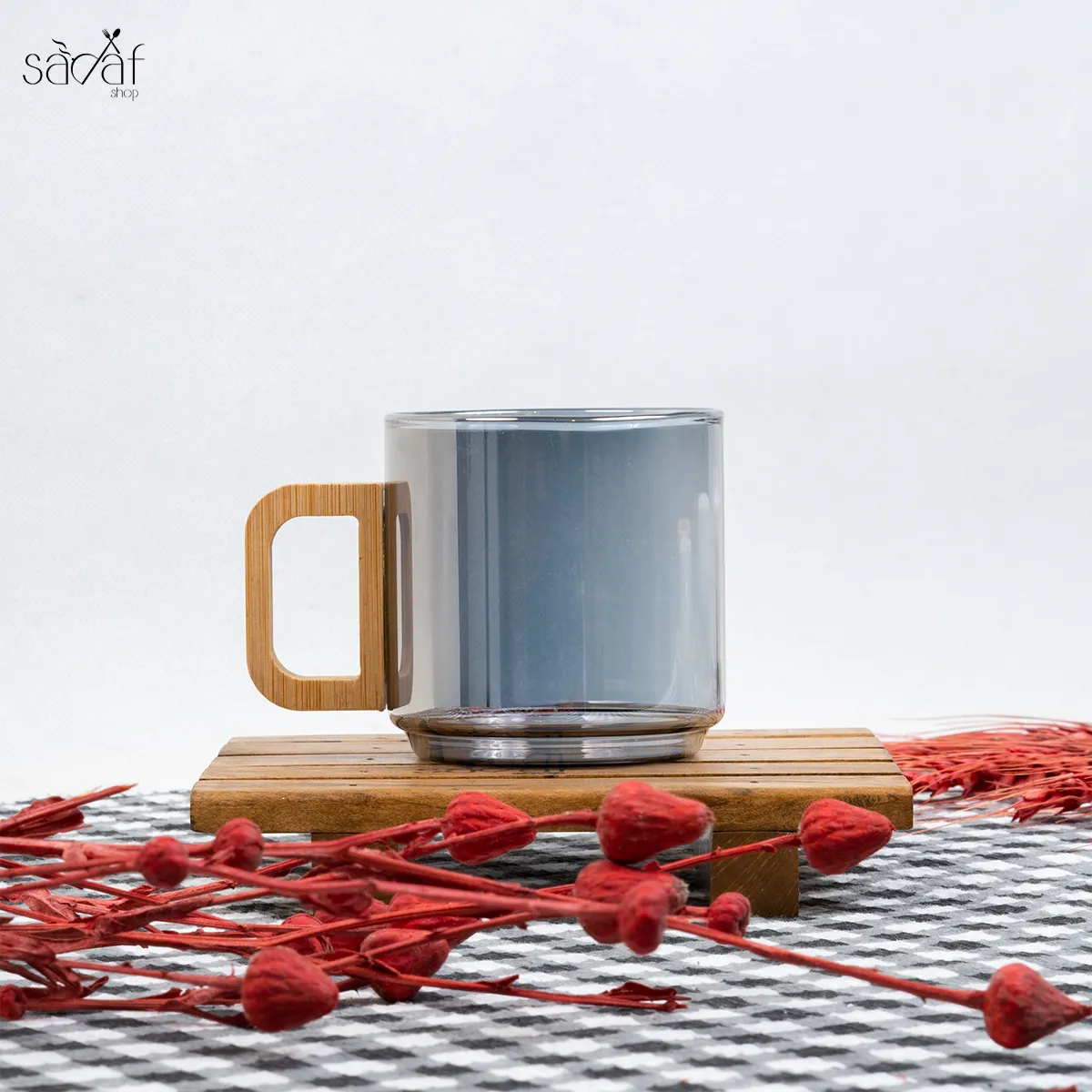 118_18_11zon فنجان پیرکس دسته چوبی دودی 100 سی سی(یک عددی) - تصویر 1