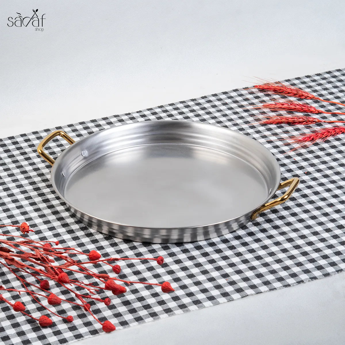 2_2_11zon سینی سرو دو دسته گرد 33 سانت استیل سیلور آتیماه ( یک عددی) - تصویر 1