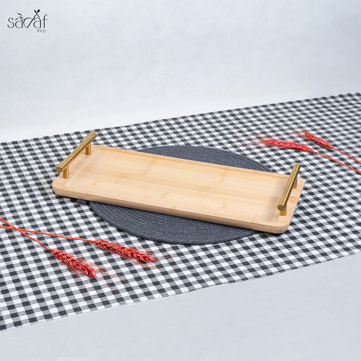 42_42_11zon سینی مستطیل بامبو 36/18 سانت دسته طلایی(یک عددی) - تصویر 1