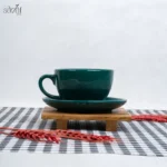 فنجان و نعلبکی سرامیک 280 سی سی سبز کله غازی صدف(یک عددی)