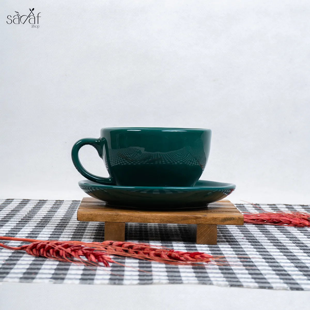 45_45_11zon فنجان و نعلبکی سرامیک 280 سی سی سبز کله غازی صدف(یک عددی) - تصویر 1