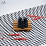 ست نمکدان فلزی مشکی سه تایی استند دار صدف (یک عددی)