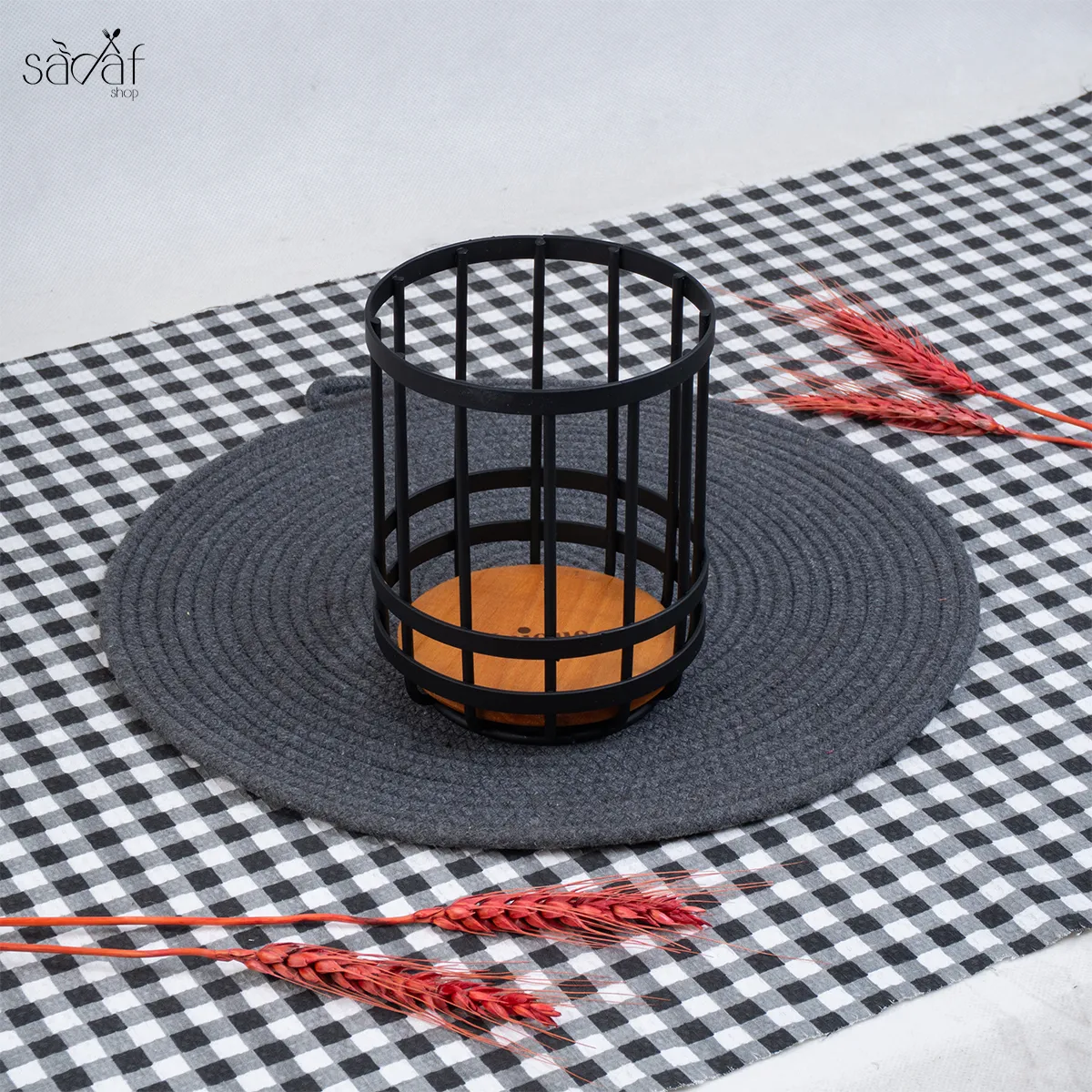 160_29_11zon جای قاشق و چنگال چوب فلزی ایستاده استوانه یونیک (یک عددی) - تصویر 1