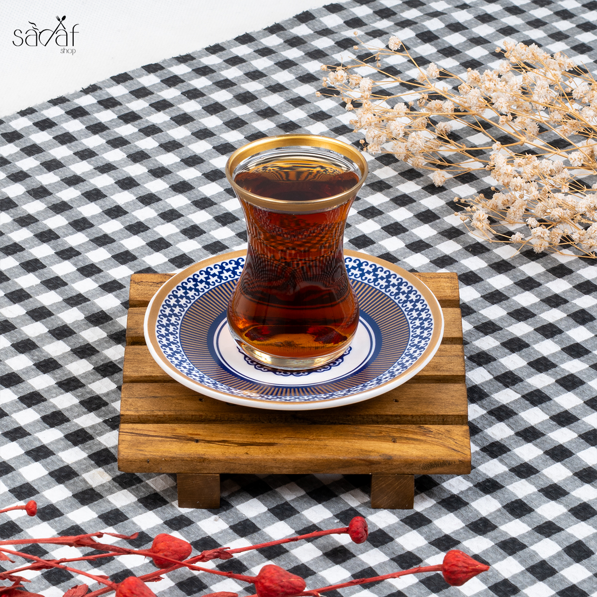 88 فنجان و نعلبکی نقش درشت 160 سی سی سرمه ای پاشا باغچه / ریور ( دست 6 عددی) - Image 1