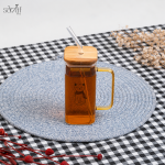 لیوان پیرکس مربع طرح دار درب چوبی دسته رنگی (یک عددی)