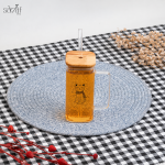 لیوان پیرکس مربع طرح دار درب چوبی (یک عددی)