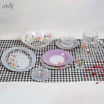 سرویس غذاخوری ۴۶ پارچه ( ۶ نفره کامل ) شیشه ای مدل Rozana begonia لومینارک فرانسه